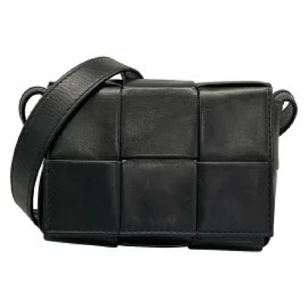 BOTTEGA VENETA Candy Cassette Maxi Intrecciato Shoulder Bag Black Leather